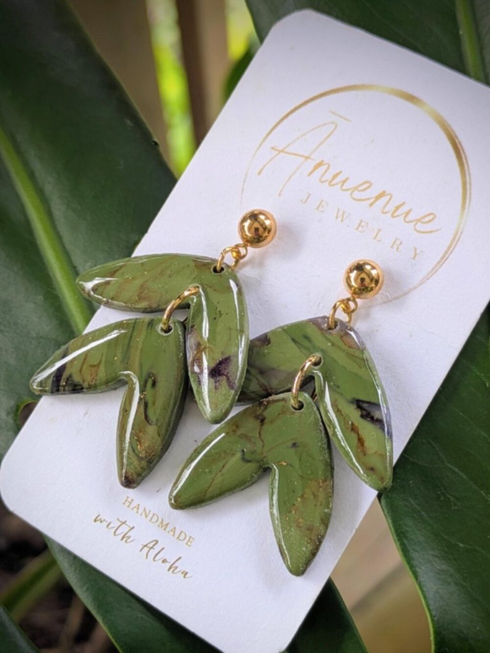 Polymer Clay Green Marble Earrings